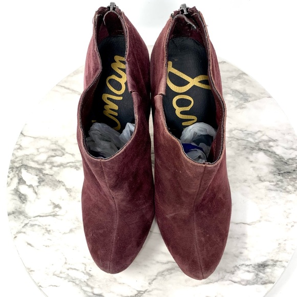 Sam Edelman Keaton burgundy suede platform dress bootie rear zip 9 event chic - Picture 6 of 15